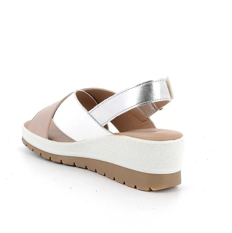 Women'S Leather Wedge Sandals Powder-White-Igi&Co New
