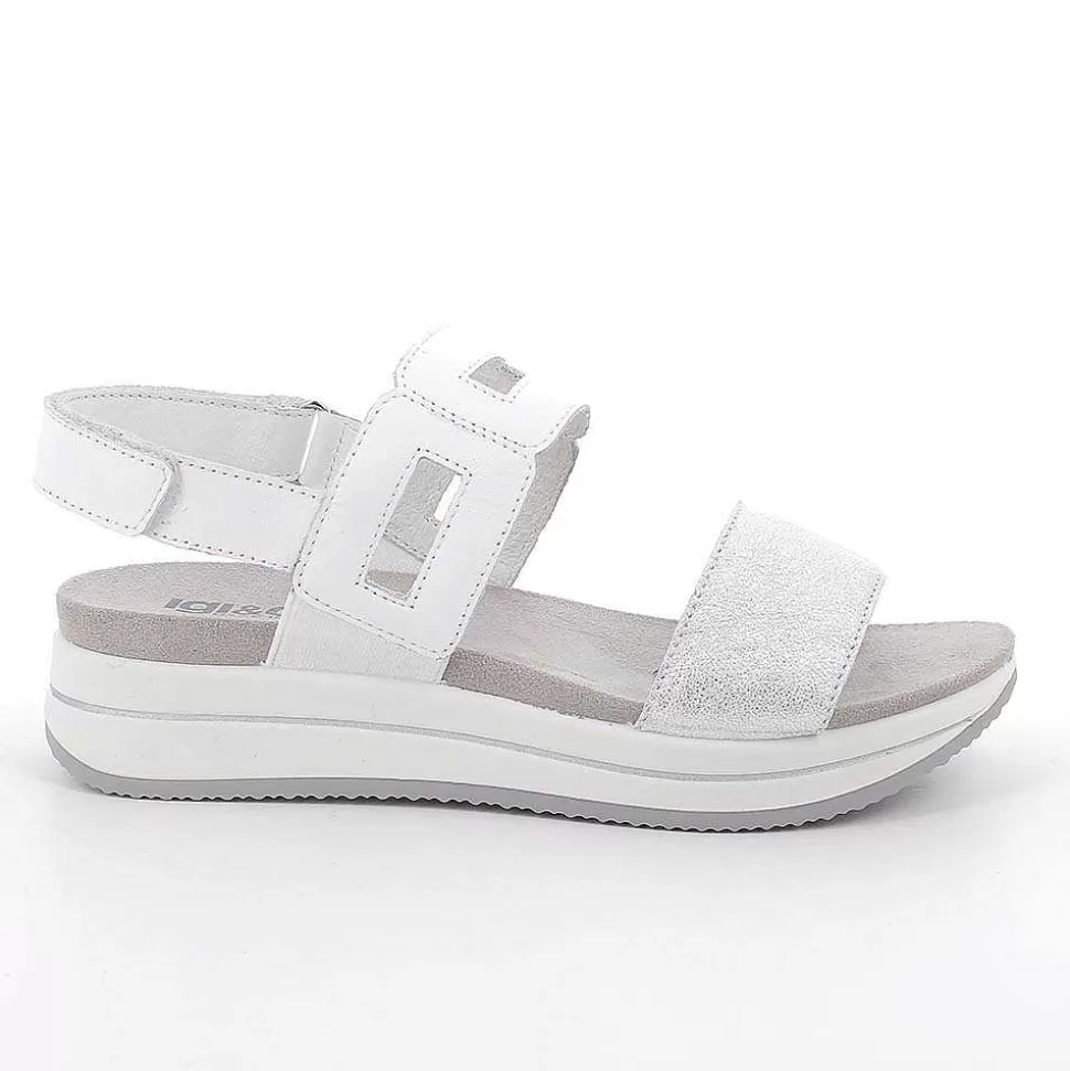 Women'S Leather Wedge Sandals Silver-White-Igi&Co Cheap