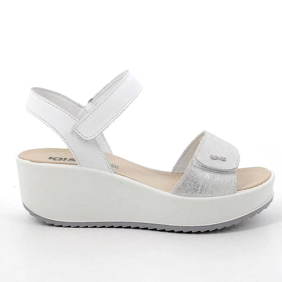 Women'S Leather Wedge Sandals Silver-White-Igi&Co Best