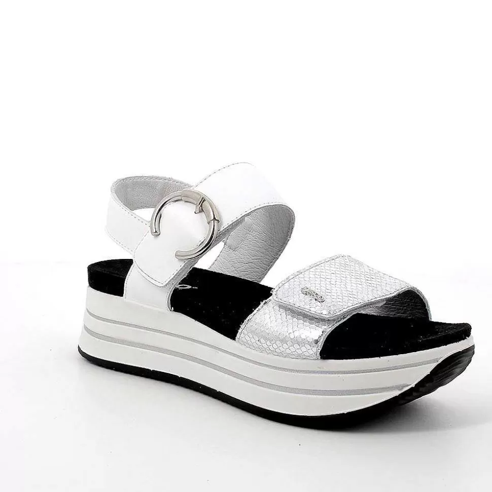 Women'S Leather Wedge Sandals Silver-White-Igi&Co Cheap
