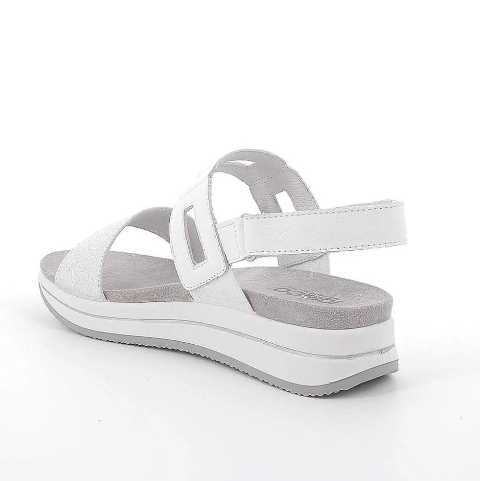 Women'S Leather Wedge Sandals Silver-White-Igi&Co Cheap