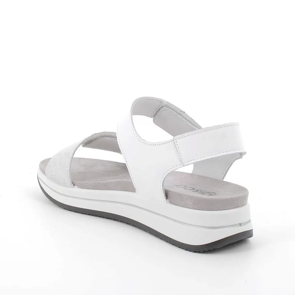 Women'S Leather Wedge Sandals Silver-White-Igi&Co Flash Sale
