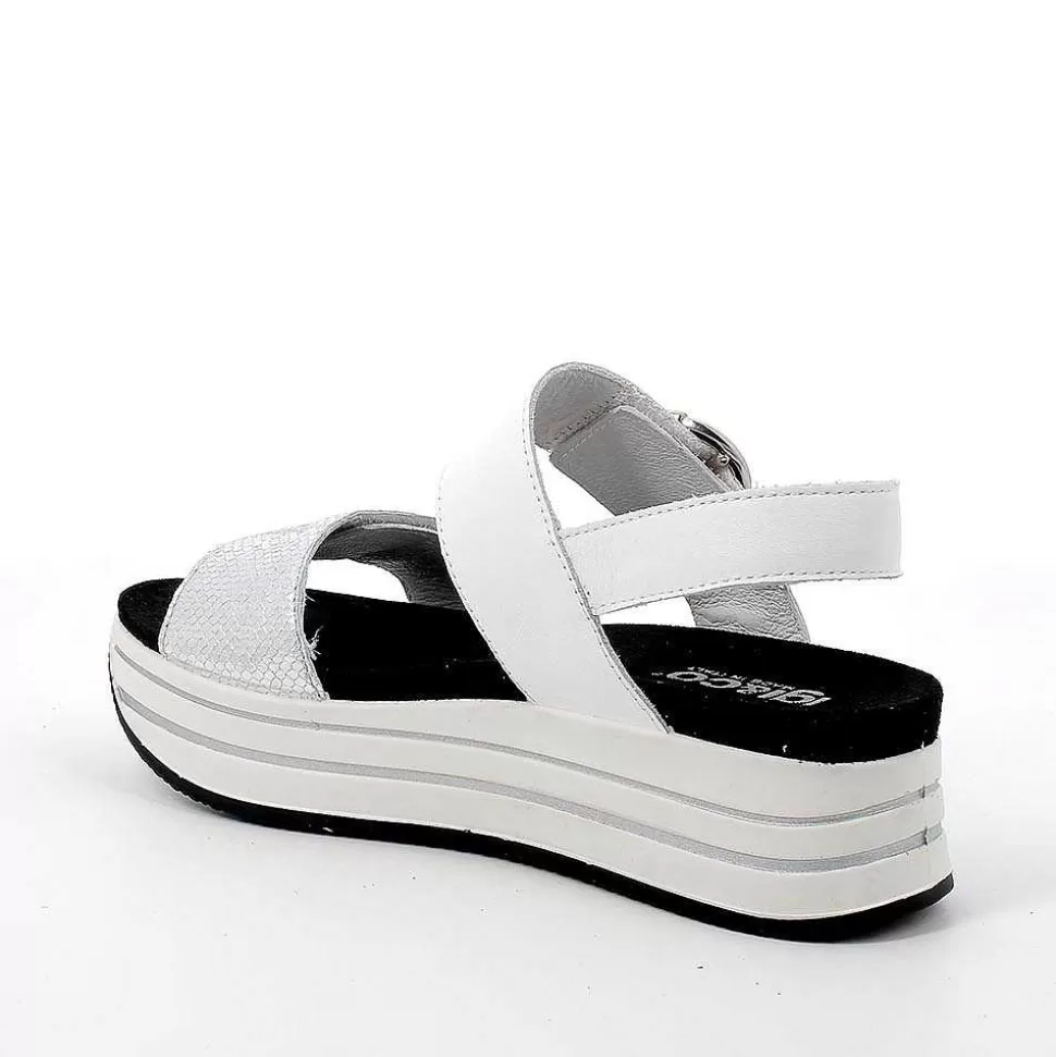 Women'S Leather Wedge Sandals Silver-White-Igi&Co Cheap