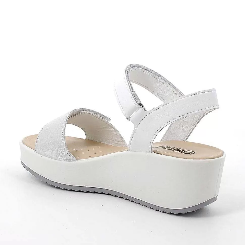 Women'S Leather Wedge Sandals Silver-White-Igi&Co Best