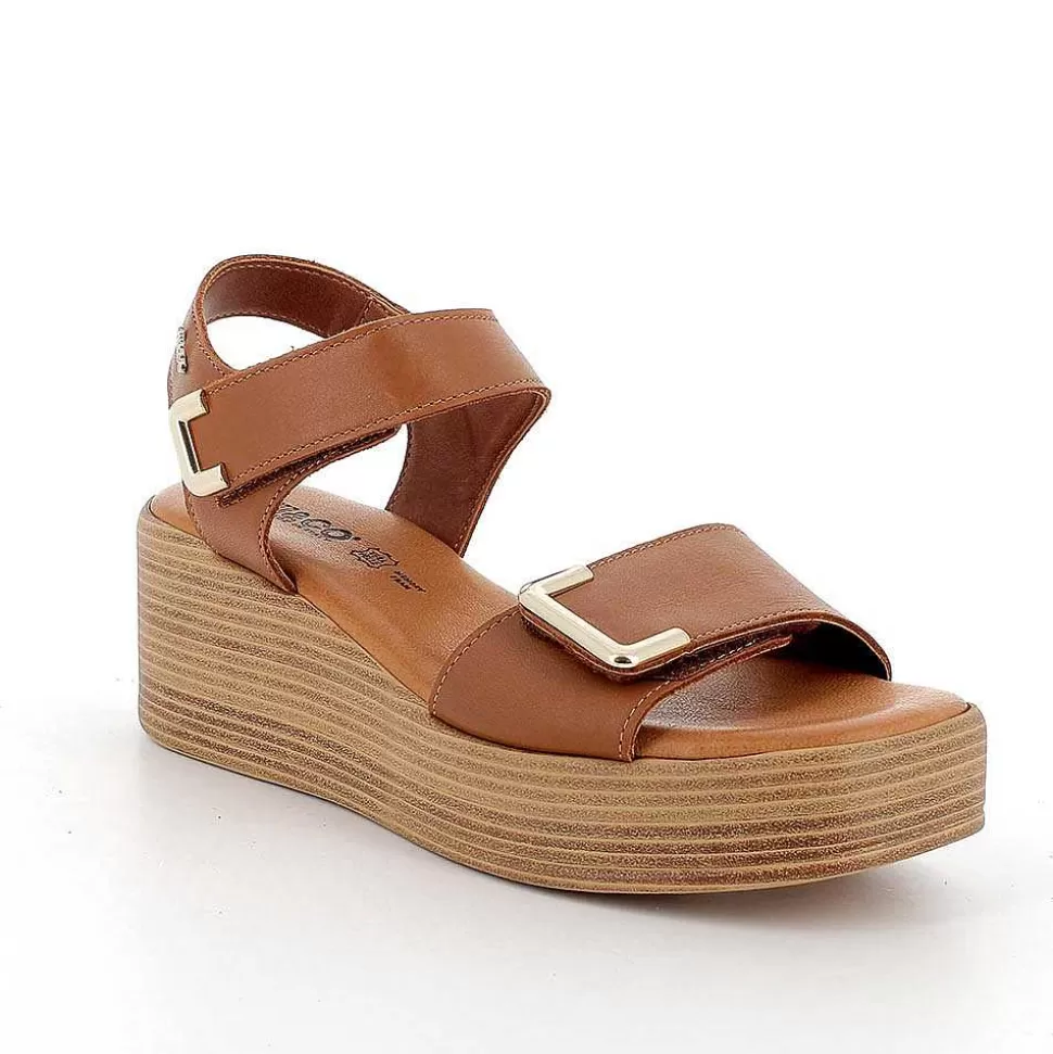 Women'S Leather Wedge Sandals Tan-Igi&Co Best Sale