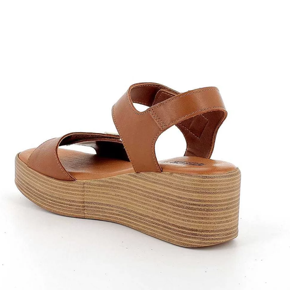 Women'S Leather Wedge Sandals Tan-Igi&Co Best Sale